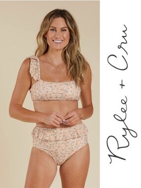 Rylee & Cru - Ruffled Top (L)  & Ruffled High Waisted Bikini Bottom (M)